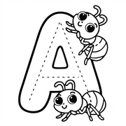 Letter A tracing and coloring worksheet with cute ants for toddlers learning the alphabet