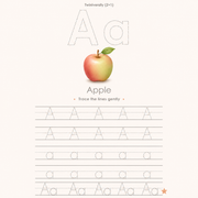 Letter A tracing worksheet with apple illustration for preschool and Montessori learning